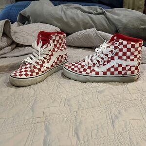Vans Red and White Checkered High-Top Sneakers